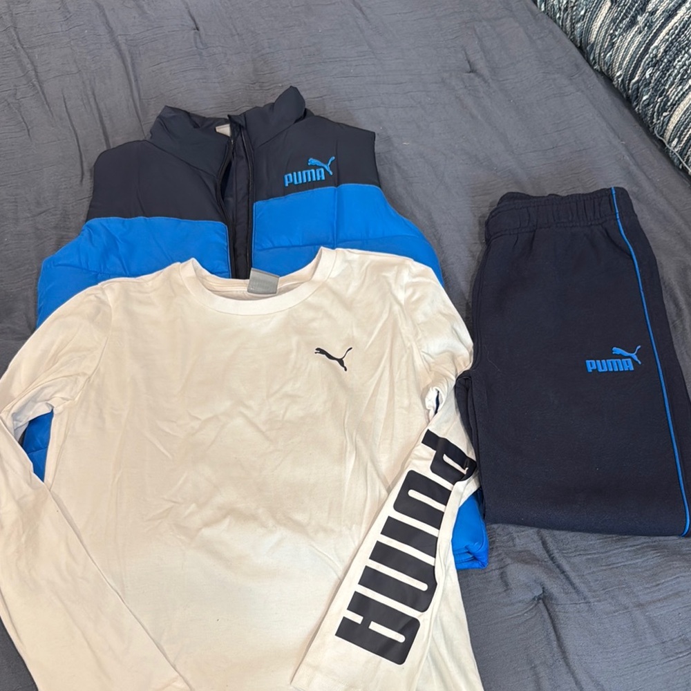Puma Blue and Black Tracksuit with Cream Long Sleeve